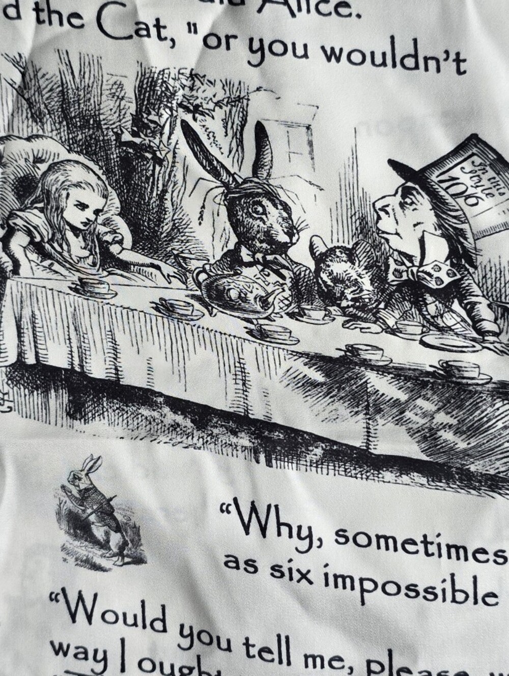 Alice in Wonderland Infinity Scarf Black White Literary Quote Print Lightweight